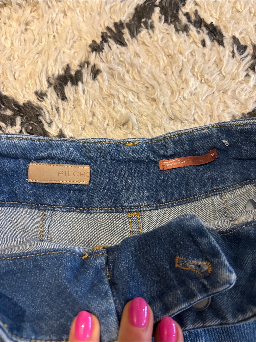 Pilcro Blue Denim Wide-Leg Jeans with Yellow Stitching - Picture 2 of 3